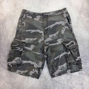 Faded Glory Cargo Shorts Mens 30 Grey Camo Multi Pocket Cotton Utility